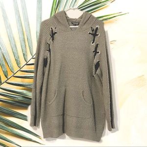 Large Oversized slouchy grey Fashion Nova sweater with hood.